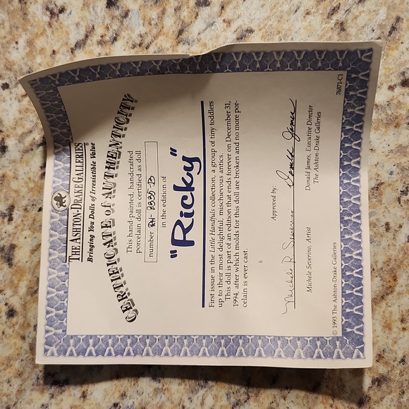 Vintage Collectible Ashton Drake Doll "Ricky" IOB COA - Picture 5 of 6